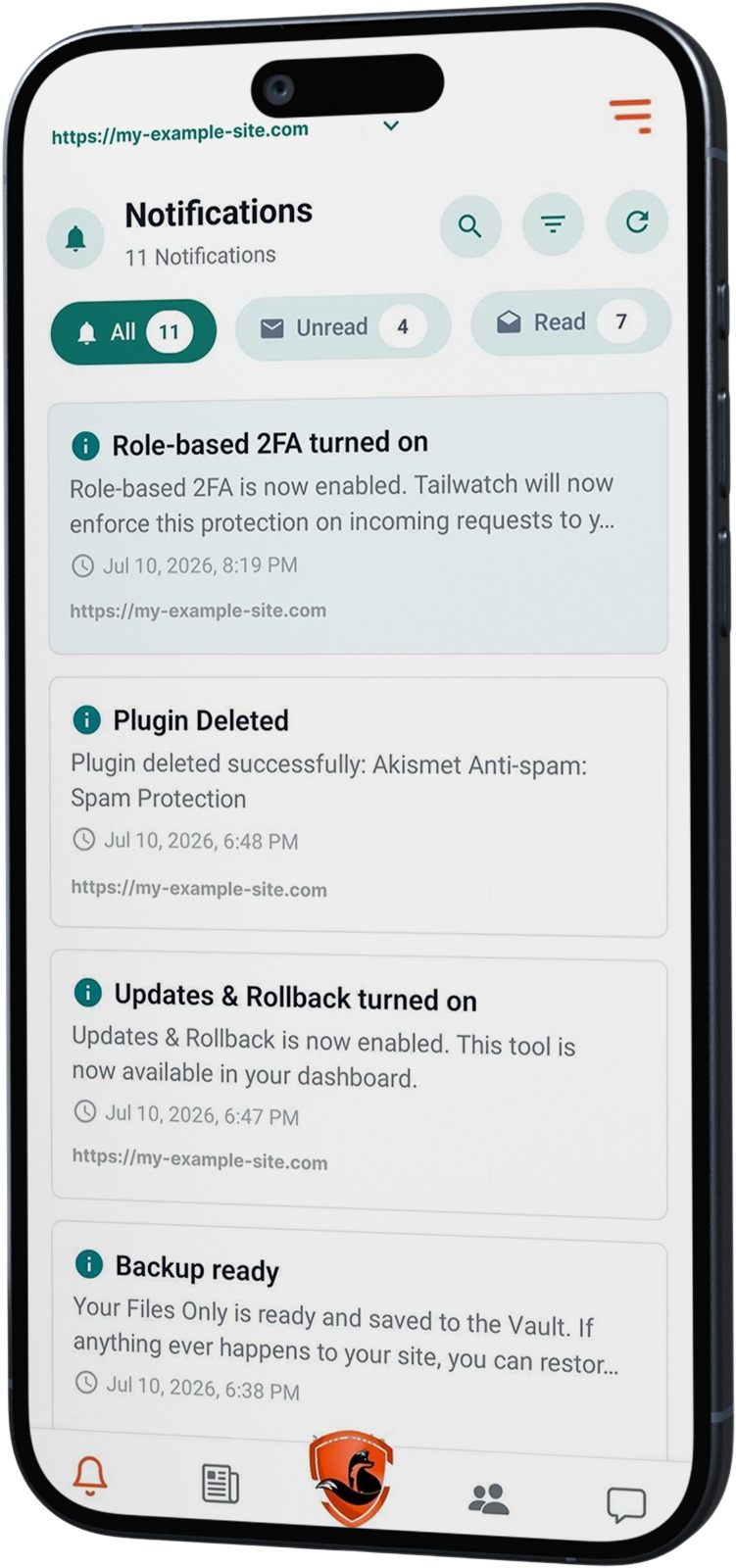 WP Tailwatch app real-time alerts feed
